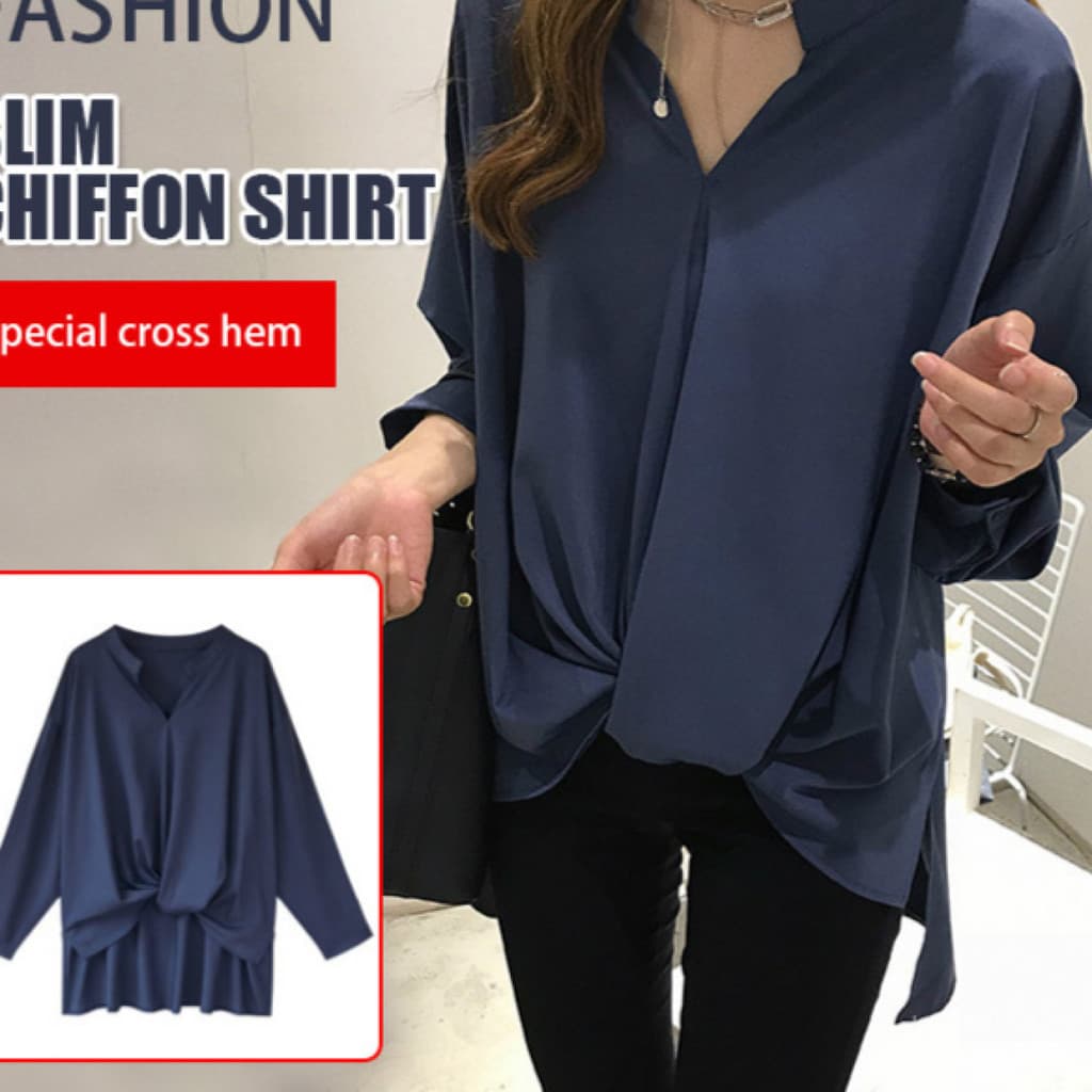【Design Atemporal】JMS-D0105 Snow Chiffon Shirt/Camisa Feminina/Blusa de Manga Longa/Moda Feminina/Camisa de Trabalho/Blu