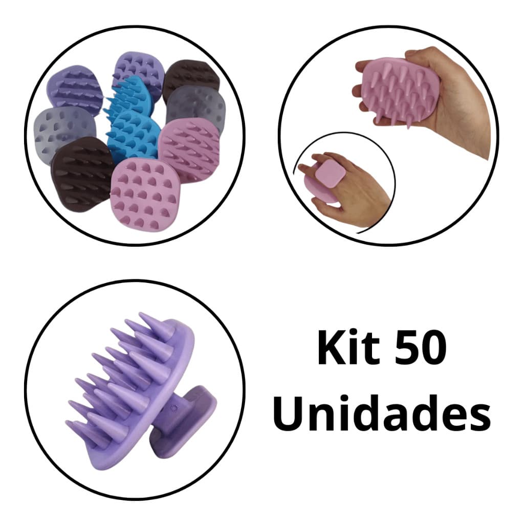 Kit 50 Massageadores Capilar de Silicone Ideal para Cabelos Cacheados Lisos e Crespos