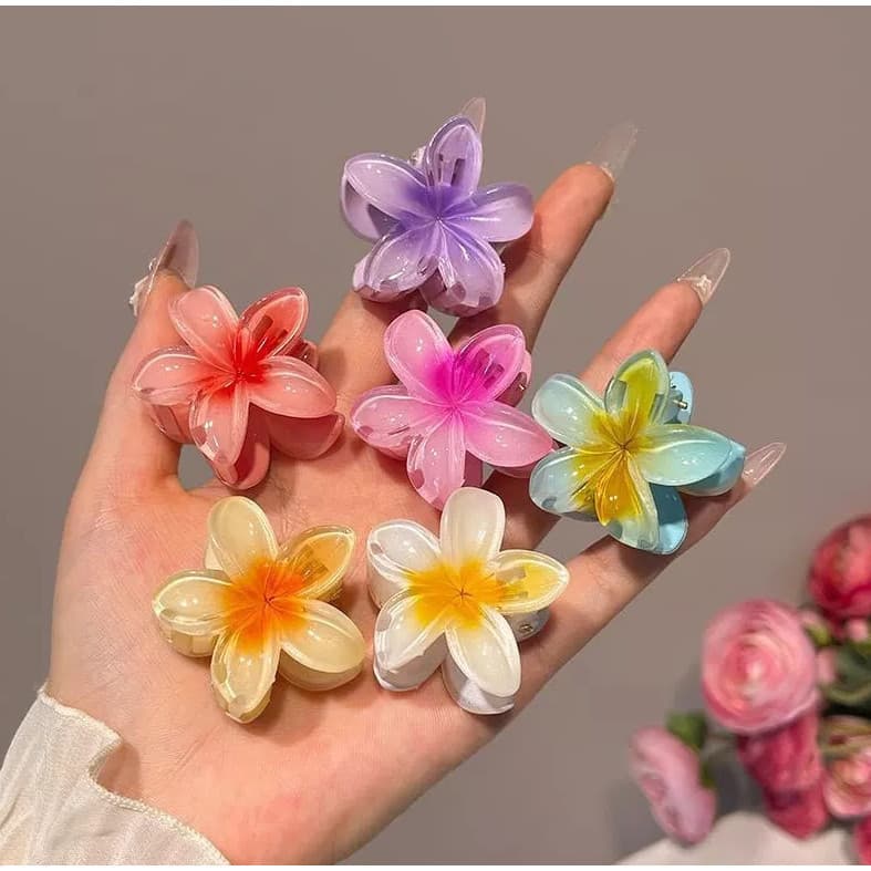 Conjunto de 5 mini presilhas de cabelo com design de flor e formato de piranha, pequenos acessórios de acrílico, 4 cm, p