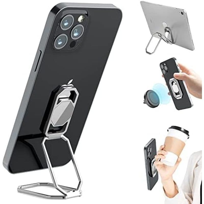 Suporte Para Telefone Dobrável Anel De Dedo 360 ° Rotação De Celular Aperto De Metal Montagem Magnética Em Carro Pegajos
