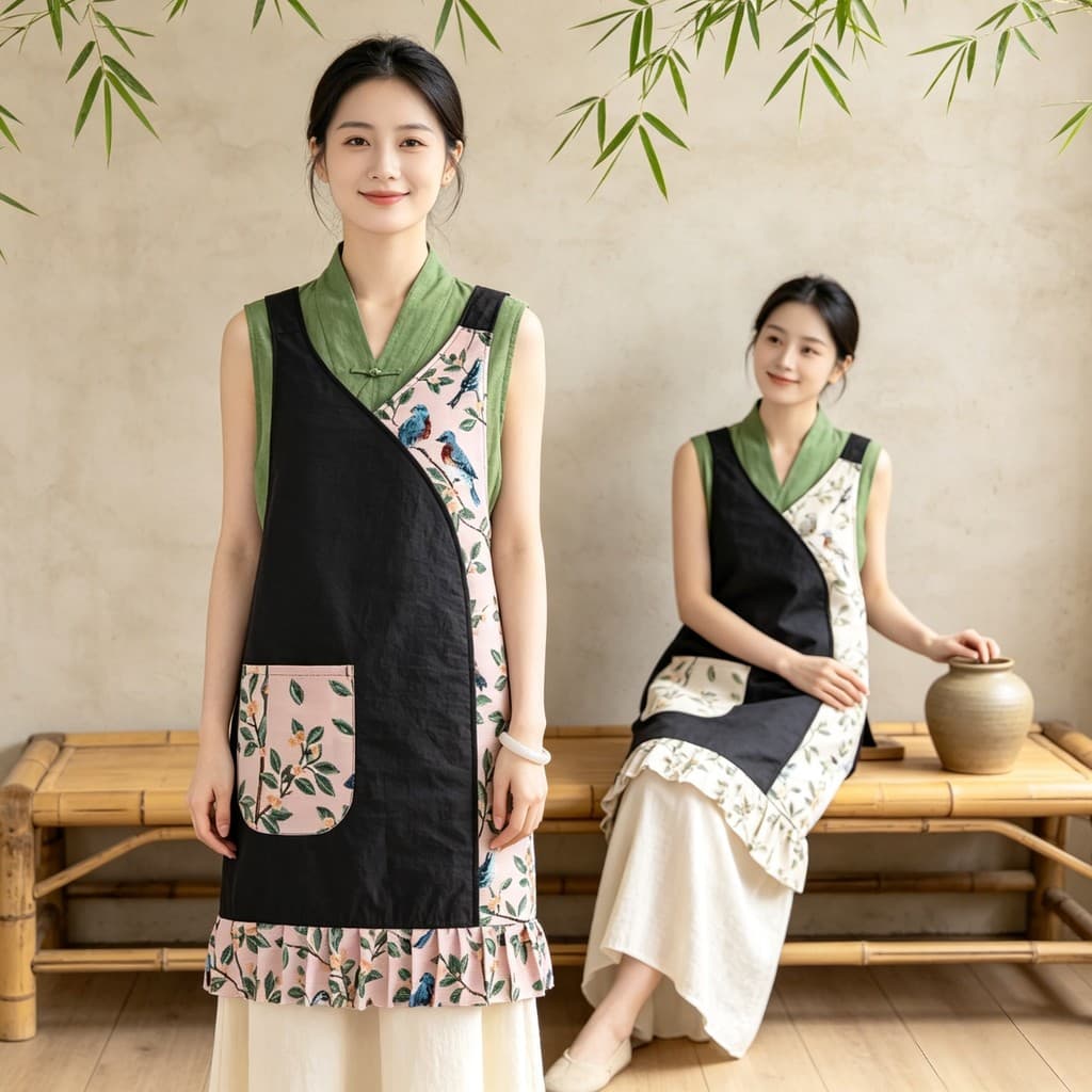 Novo estilo chinês avental de cozinha doméstico repelente de água resistente ao desgaste Workwear cozinha avental domést