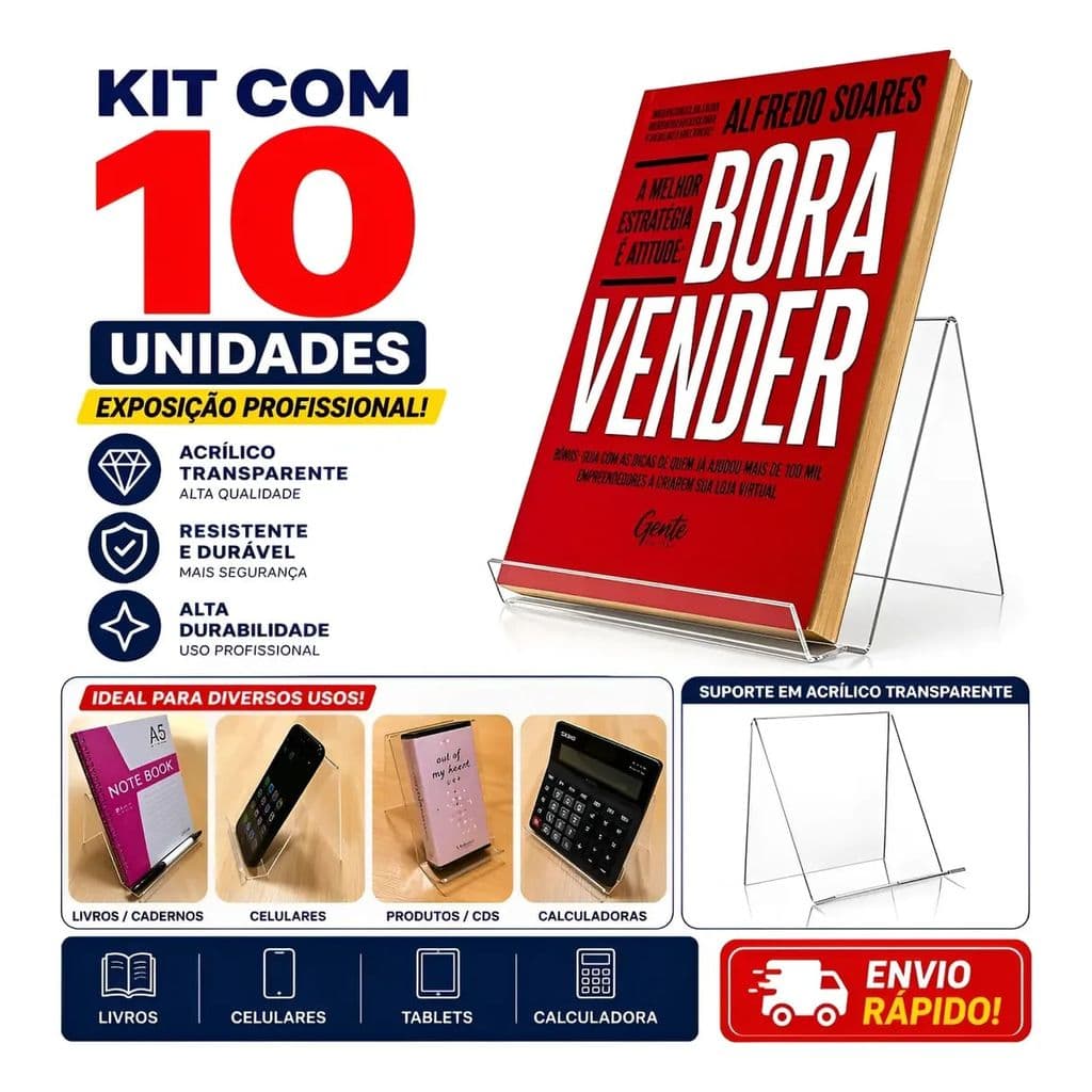 10 Suporte Acrílico Expositor Livro Tablet Celular