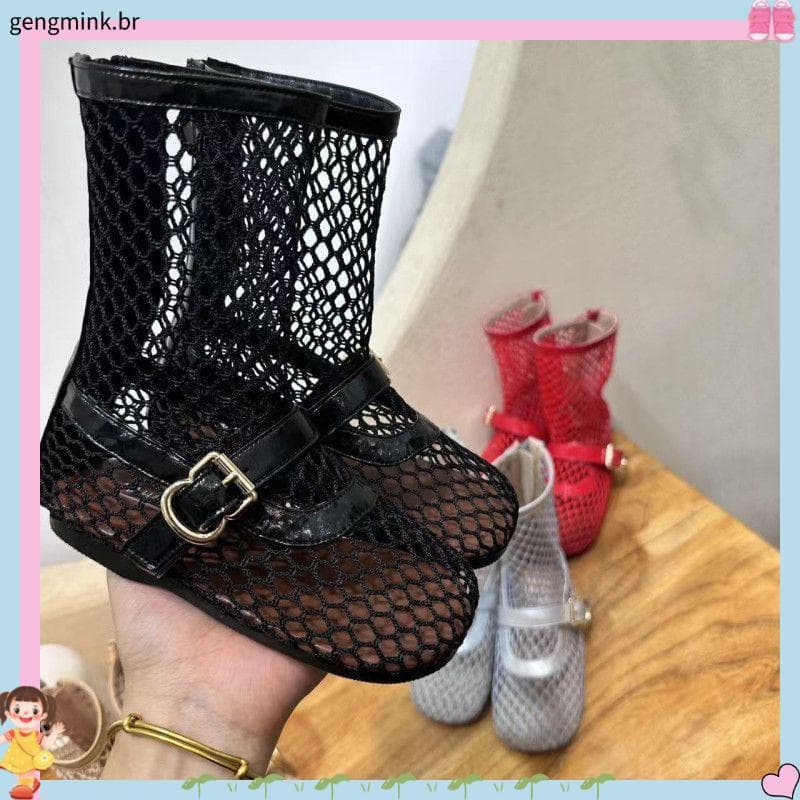 Meninas Martin botas verão oco sandálias botas estilo britânico malha pão Toe sandálias meninas única rede bebê crianças