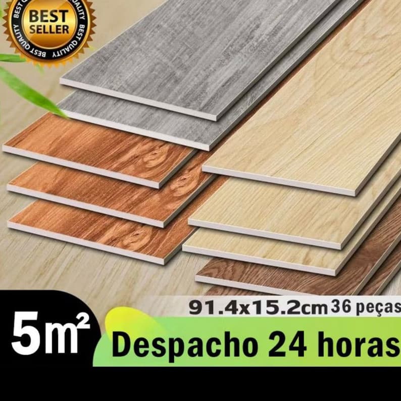 5㎡ Adesivo de Piso 36 Peças Madeira Moderno Antiderrapante Lavável 91,4x15,2cm vinílico