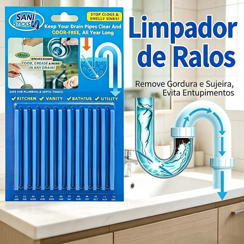 Haste Multiuso Para Limpeza De Pia, Ralo E Esgoto - Serve Banheiro E Cozinha, Prática E Econômica
