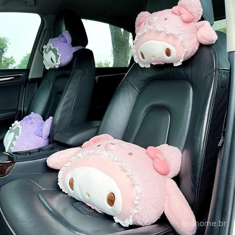 Almofada para Assento de Carro Kuromi My Melody Cinnamoroll Pom Pom Purin, Almofada Redonda para Apoio de Cabeça 45x30cm