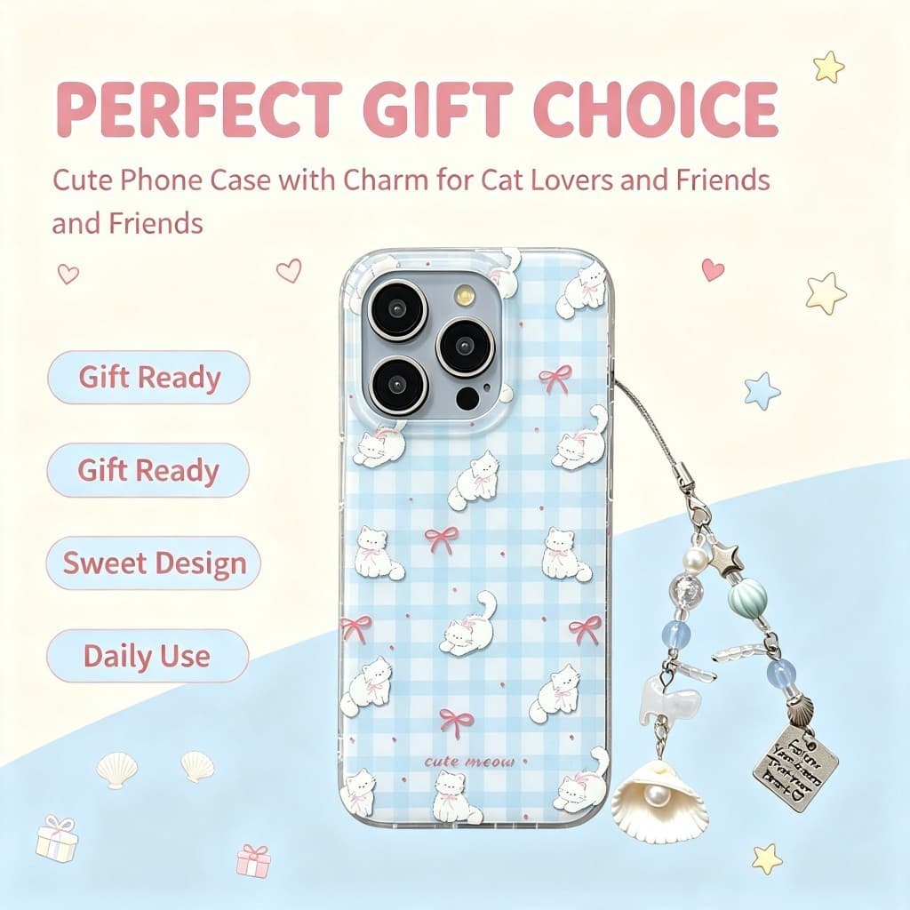 Bonito Azul Xadrez Branco Gato Arco Claro iPhone Caso Com Concha Destacável Charme À Prova De Choque Macio TPU Capa Prot