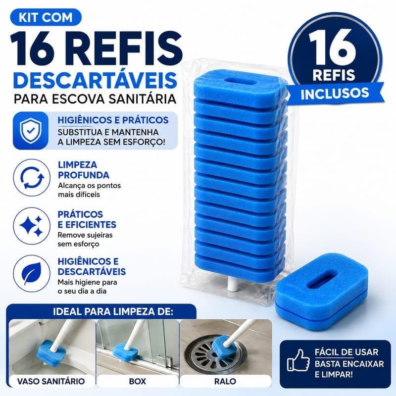 Refis para Escova Sanitária Descartável - Kit 16 Unidades, Reposição Prática e Higiênica