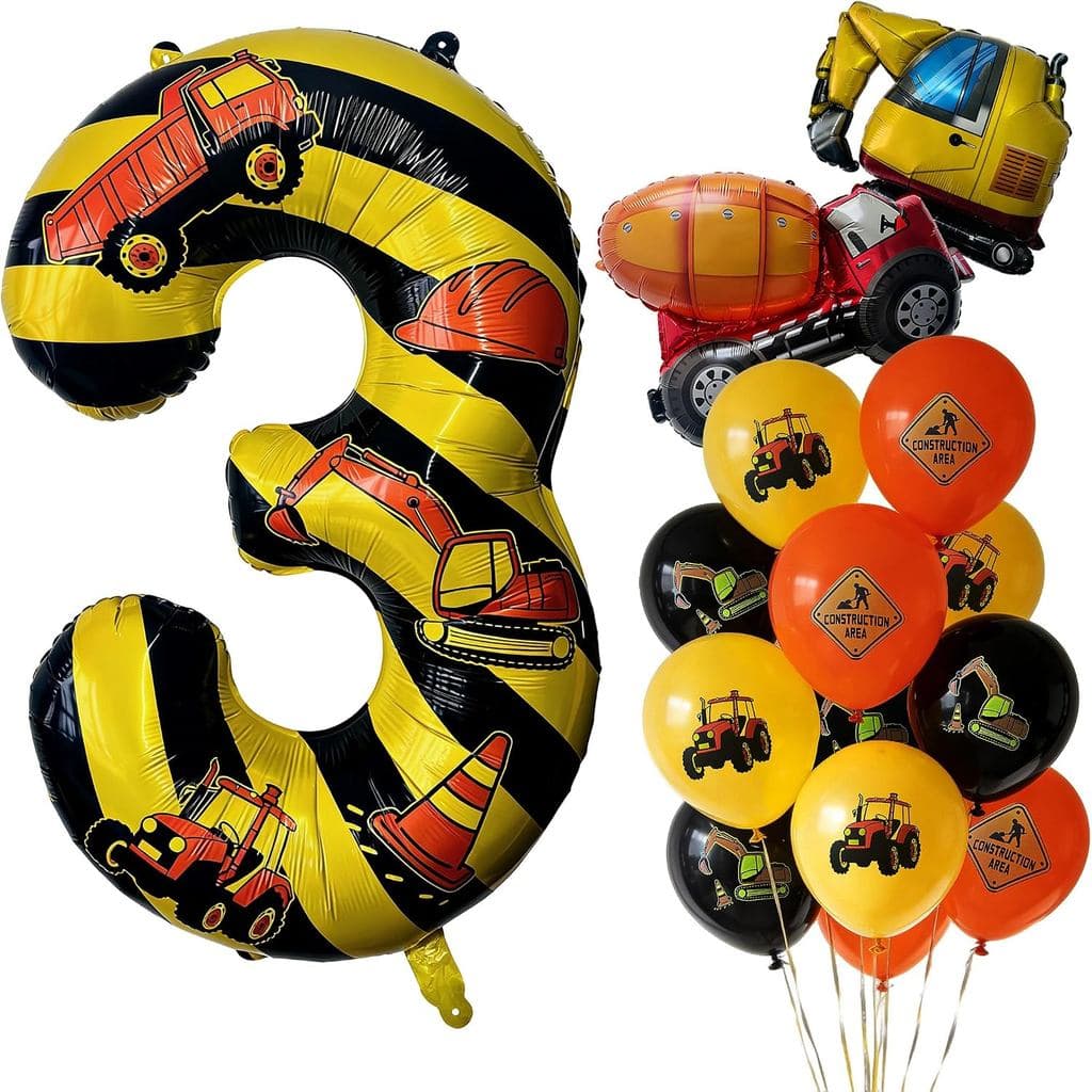Conjunto de Balões de Construção Número 3 de 40 Polegadas - Grandes Decorações de Aniversário de 3 Anos para Meninos, Su