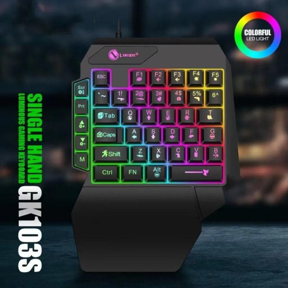 Teclado FIWICKA De Uma Mão , Mini USB De Única Para Jogos Com Fio Luz De Fundo Luminosa