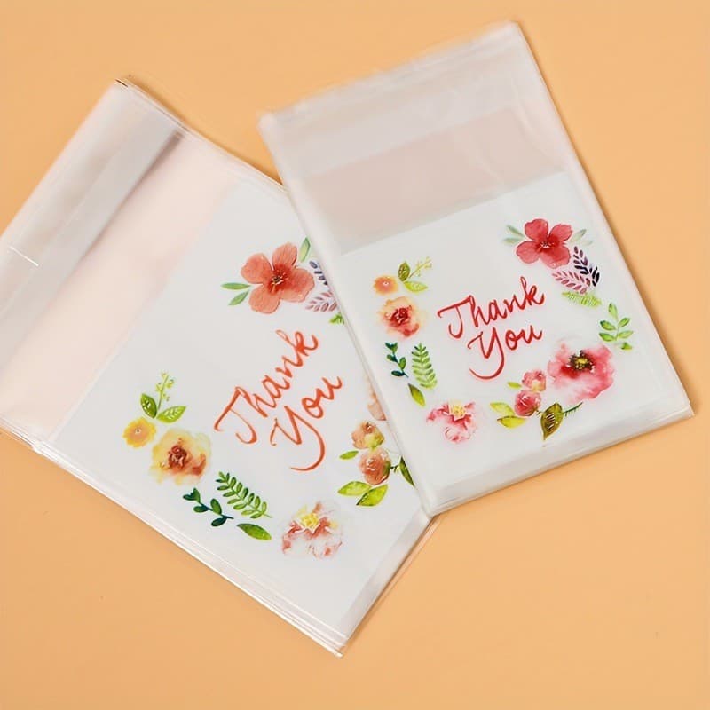 100 unidades de sacos autoadesivos OPP semitransparentes com estampa de flores em cinco cores, estilo simples e elegante