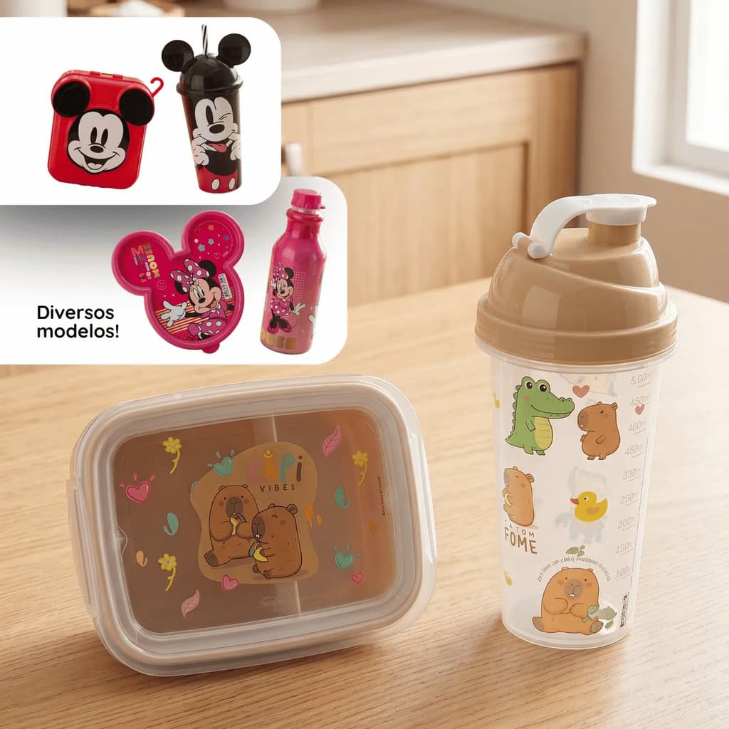Kit Lanche Marmita Pote E Copo Divertido Personagens Infantil Plasutil