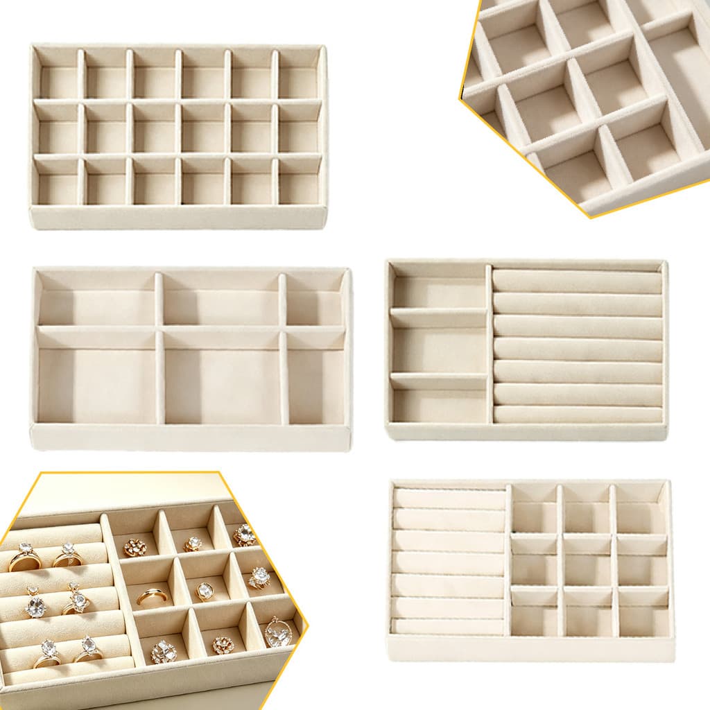 Kit com 4 Bandejas de Veludo Porta Joias Organizador de Gaveta para Anéis Acessório Luxuoso de Decoração