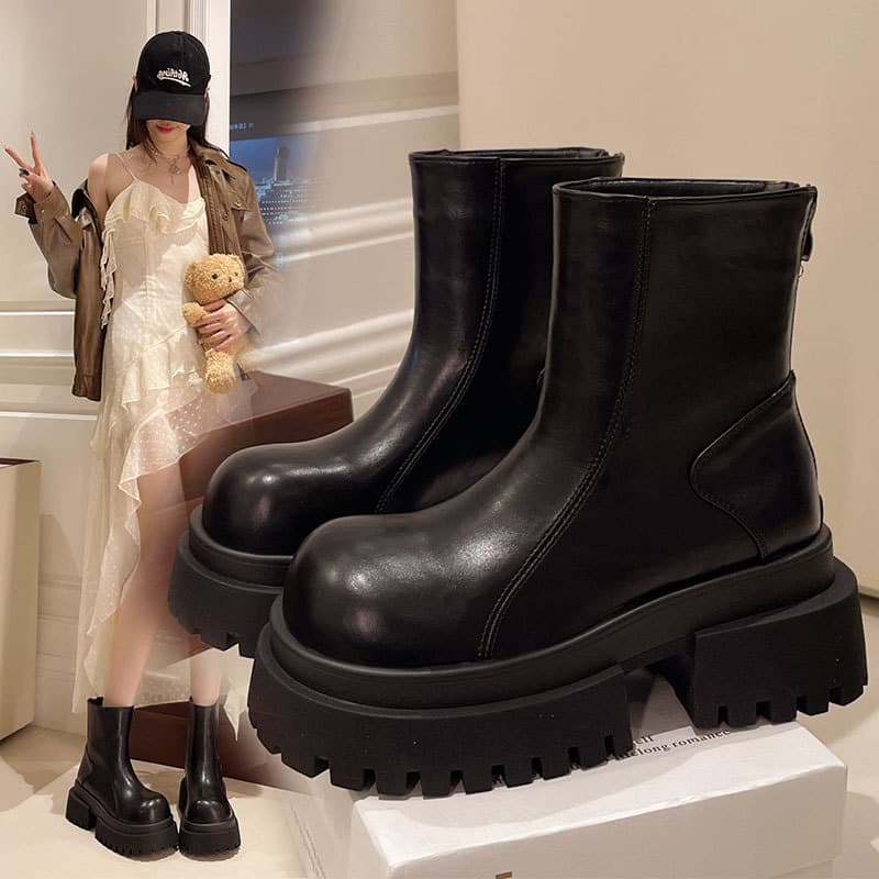 Botas curtas Chelsea com sola grossa, botas femininas estilo britânico chaminé Martin, botas femininas