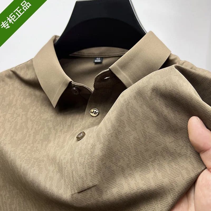 Camisa POLO De Manga Curta Para Homem , Verão high-end Nova Seda Gelo casual Lapela Meia Camiseta Respirável