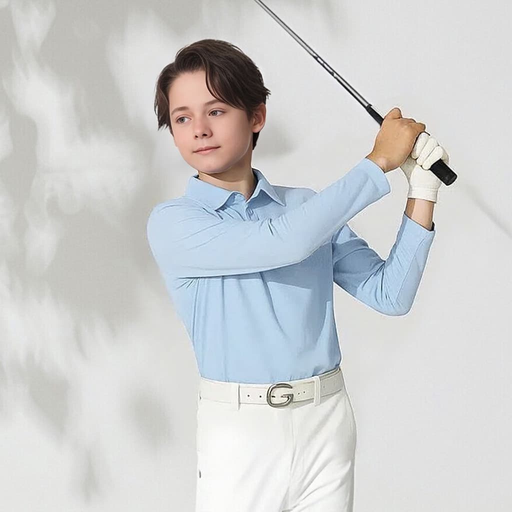 EAGEGOF Roupas de golfe infantis para meninos, Top de manga comprida, outono inverno, novo estilo, camisa juvenil de sec