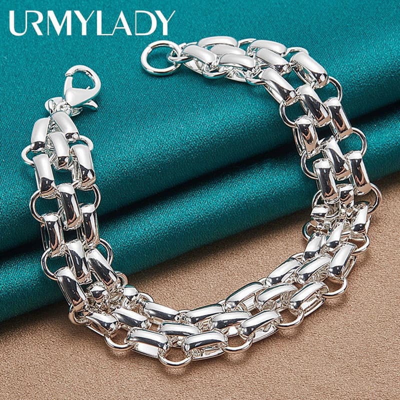 URMYLADY 925 Corrente Círculo De Prata Esterlina 20CM Pulseira Para Festa De Casamento Feminina Jóias De Moda