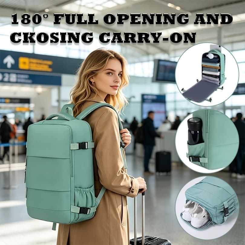[6 cores disponíveis] Mochila feminina Mochila de viagem de grande capacidade, mochila extensível de bagagem de grande c