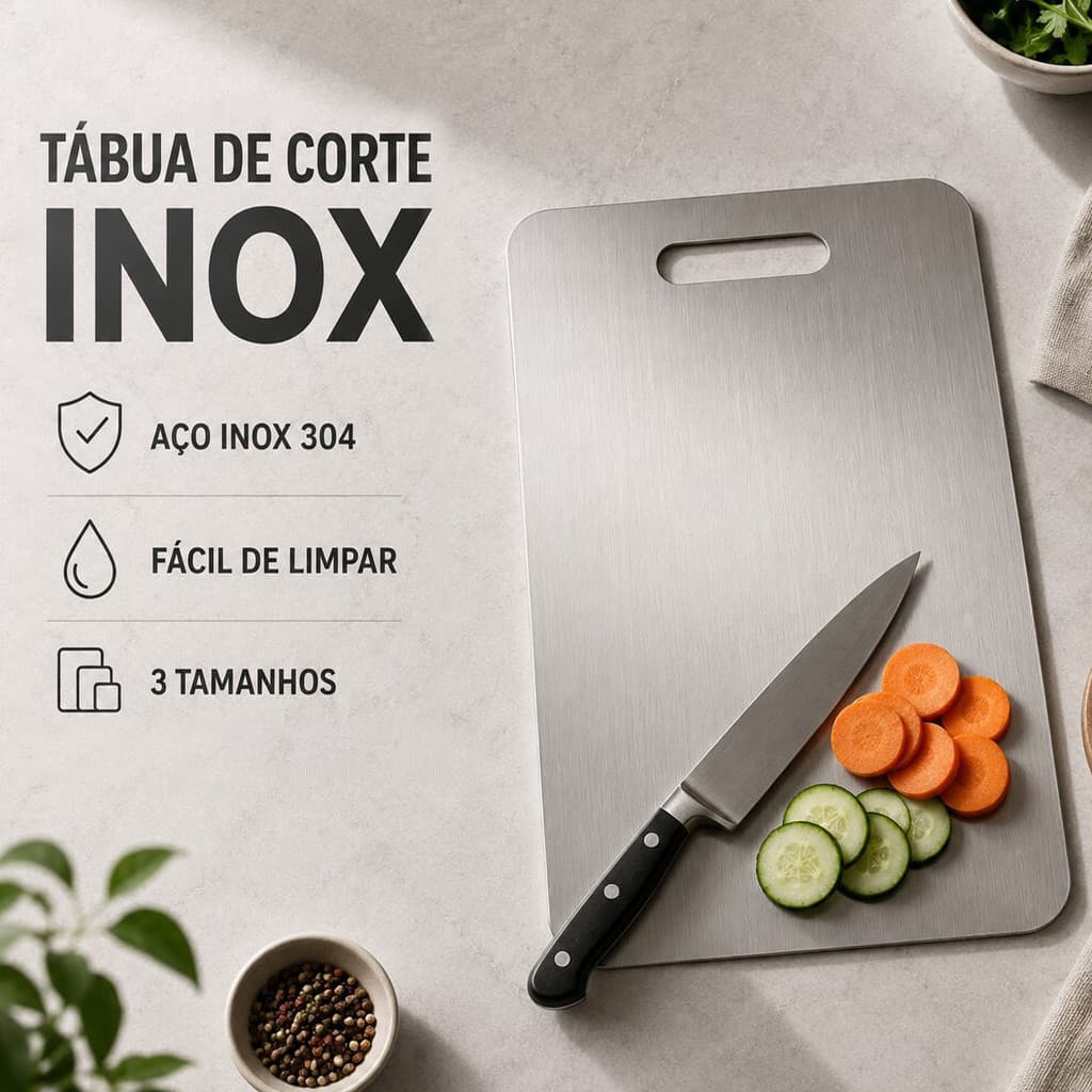 Tábua de Corte de Aço Inoxidável para Carnes Frutas Legumes Pães e Massas na Cozinha