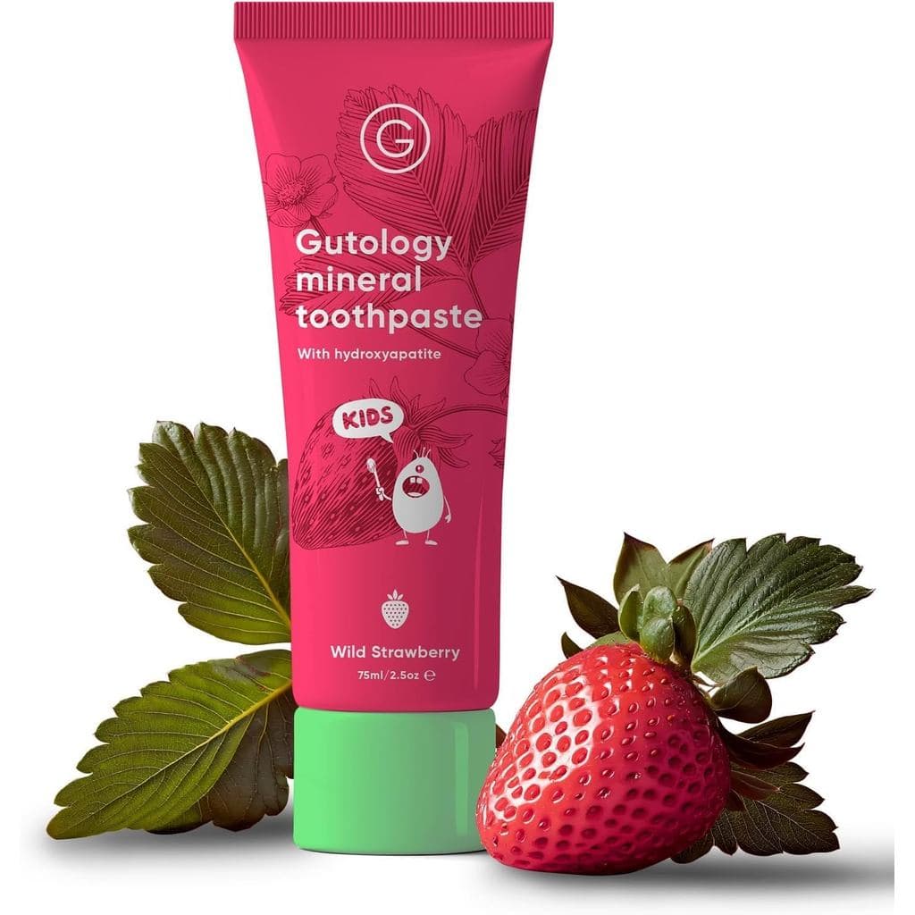 Pasta de Dente Mineral com Hidroxiapatita Gutology Kids 75ml, Sem Fluoreto, Amiga do Microbioma, Adequada para Dentes Se
