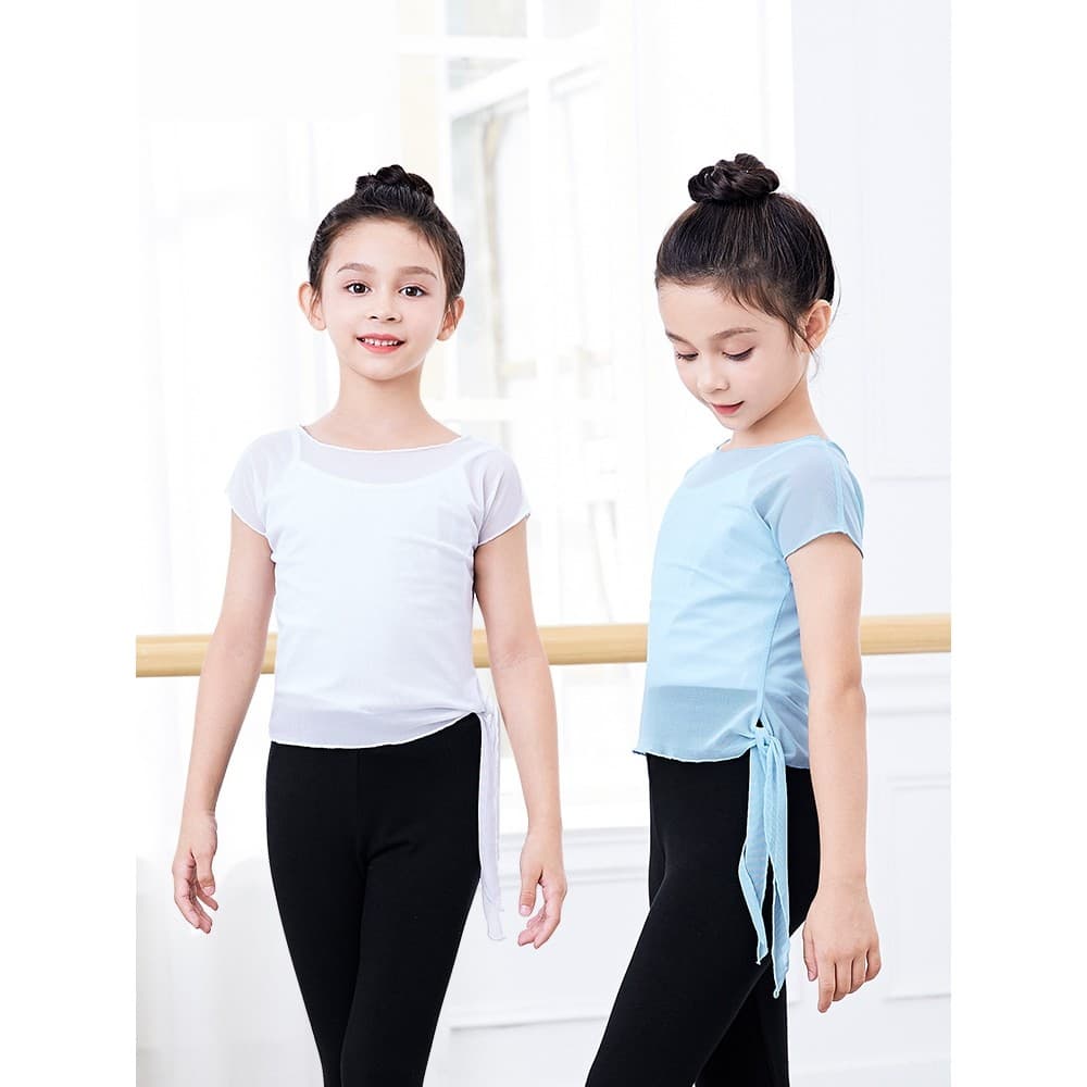 Roupas de gaze de dança infantil roupas de prática feminina verão manga curta Ballet dança roupas meninas ar condicionad