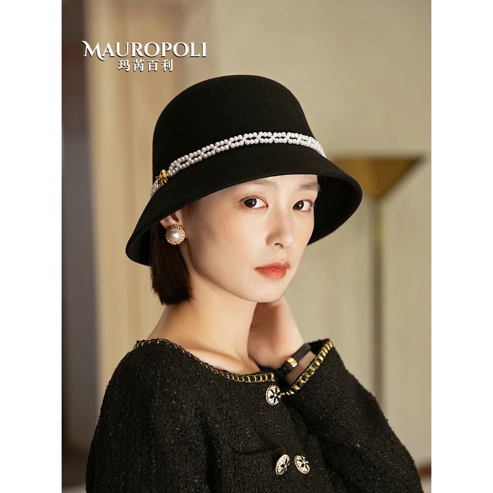 Chapéu balde de lã feminino outono inverno 2026 novo estilo francês Retro cúpula bacia chapéu elegante moda rosto-olhand