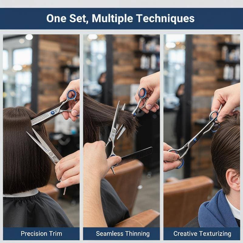 [EL-t] Conjunto Profissional De Tesouras De Corte De Cabelo Em Aço Inoxidável Com Capa De Desbaste Para Uso Salão De Bel