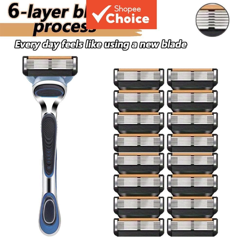 Barbeador De Segurança Manual , 1 Cabo + 16 Lâminas , De Reposição De 6 Camadas Compatíveis Com Fusion , Barbear Suave ,
