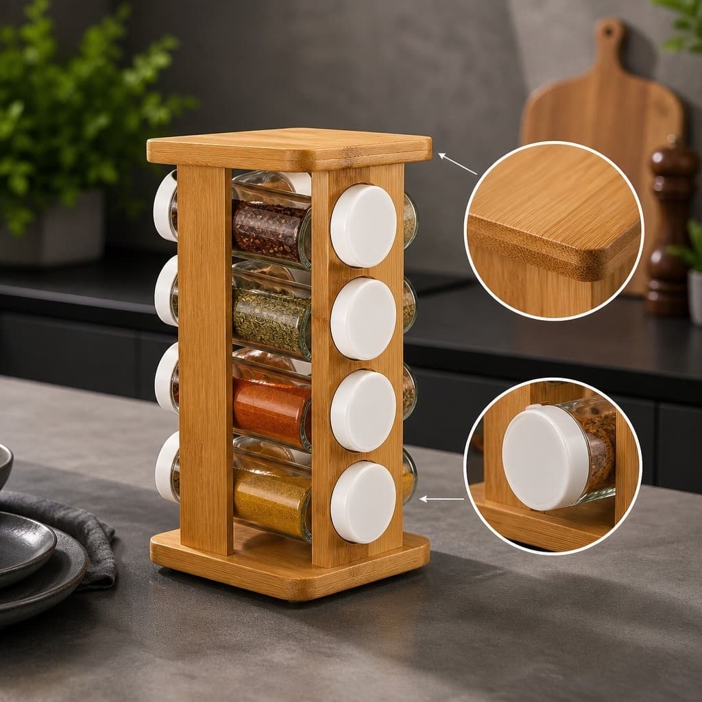 Porta Temperos Giratório com 16 Potes Vidro Plástico Organizador Cozinha