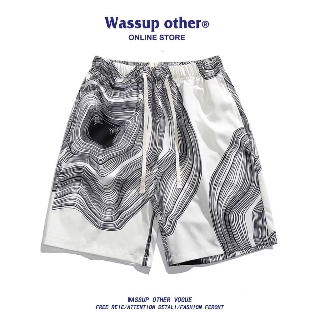 WASSUP OUTRO estilo havaiano praia Shorts casuais masculinos verão Street Wear solto fino esportes calças de cinco ponto