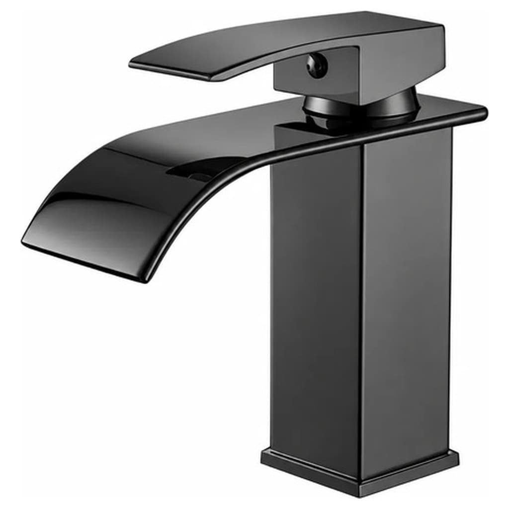 Torneira Banheiro Cascata Bancada Monocomando Quente Fria Preto Cromado Oi Vida Acabamento Quadrado 1 Furo