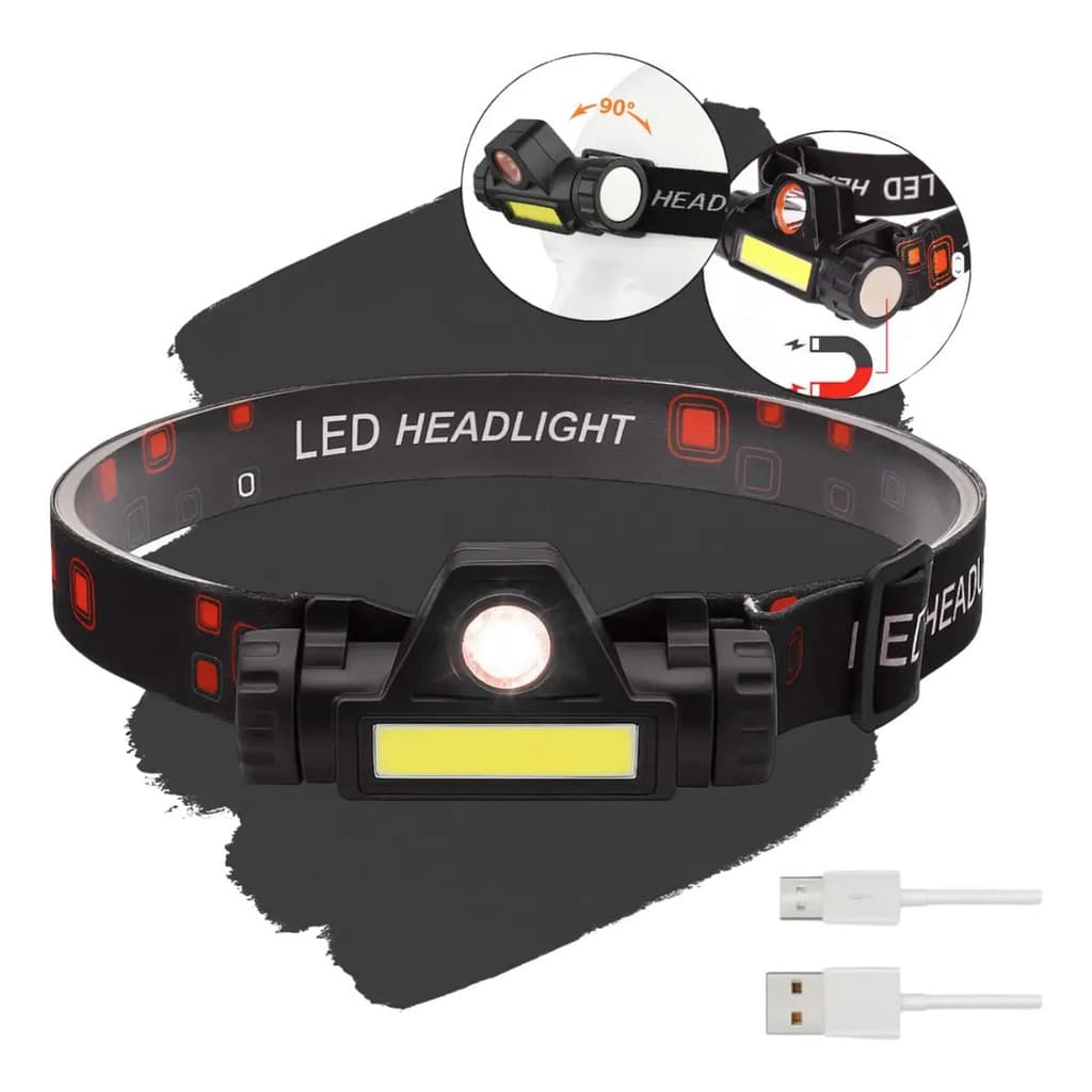 Lanterna Cabeça Testa Capacete Com Foco Recarregável Usb