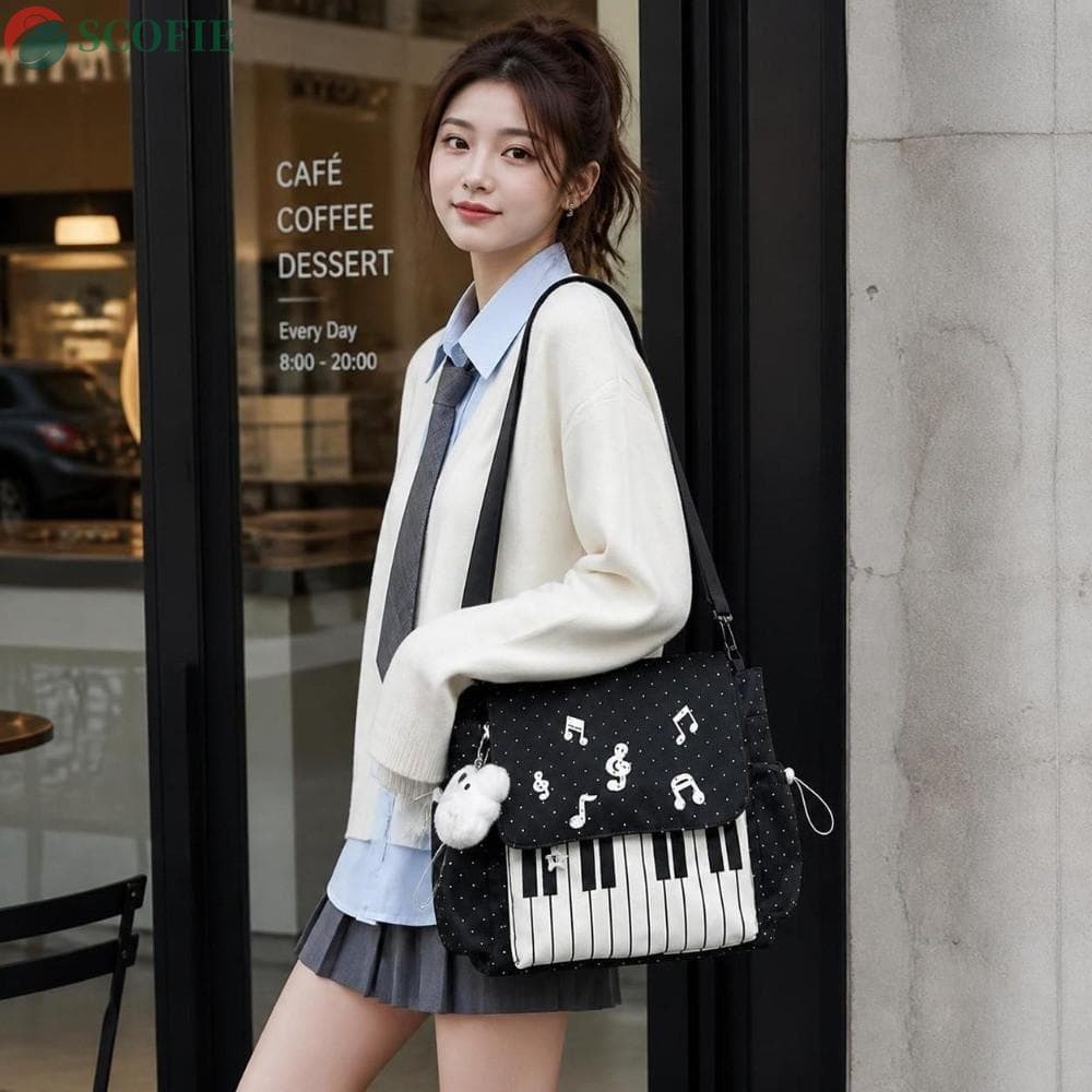 Bolsa De Ombro Escolar SCOFIE , Mensageiro Leve Com Estampa De Bolinhas Para Teclado De Piano , À Prova D'água