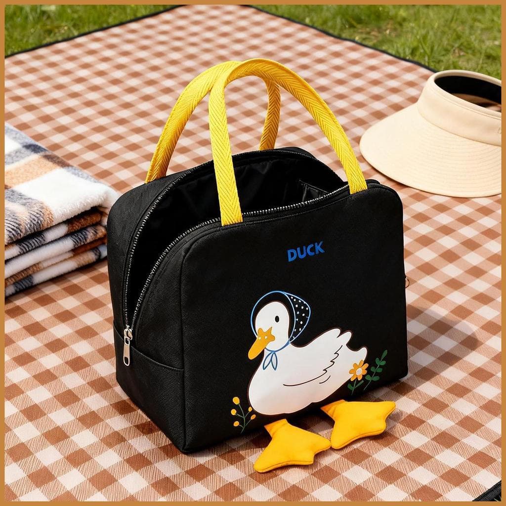Bolsa Térmica Reutilizável com Estampa de Pato para Almoço, Isolada, Portátil, para Mulheres, Ideal para Trabalho e Esco