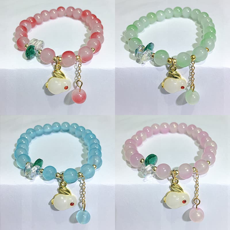 Pulseira de Coelho de Jade Qiantu Wuliang, Pulseira de Contas de Vidro em Blocos de Cor, Pulseira para Estudantes e Melh