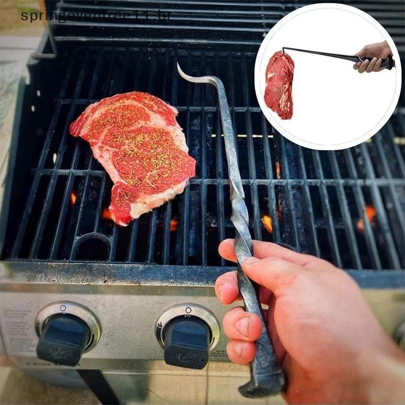 Primavera Churrasco Comida Flipper Portátil Bife Flip-Over Gancho De Carne Pode Ser Pendurado Ao Ar Livre Aço Inoxidável