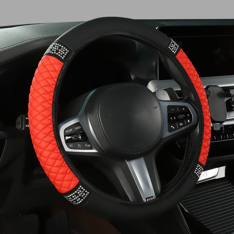Capa de volante do carro couro do plutônio alça capa moda diamante-cravejado respirável Anti-deslizamento moda Universal