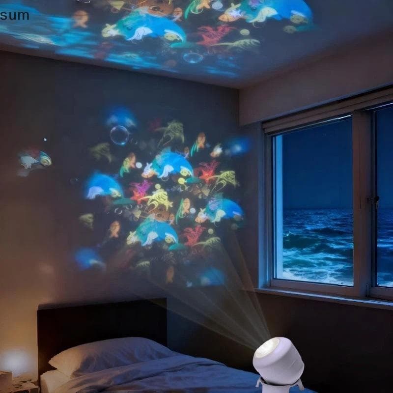 [sum] 360 Graus De Rotação LED Oceano Projetor Luz Noturna USB Lâmpada Ambiente Dinâmico Para Bebês Dormindo Crianças No