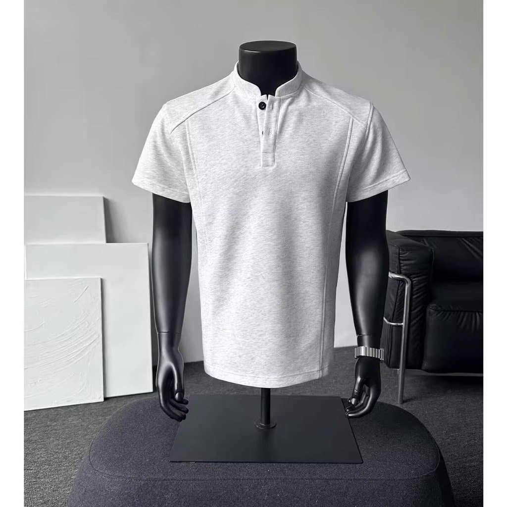 Caixa boxy Henry colarinho de manga curta camiseta masculina americano Retro desconstrução High-End verão Formal ombro m