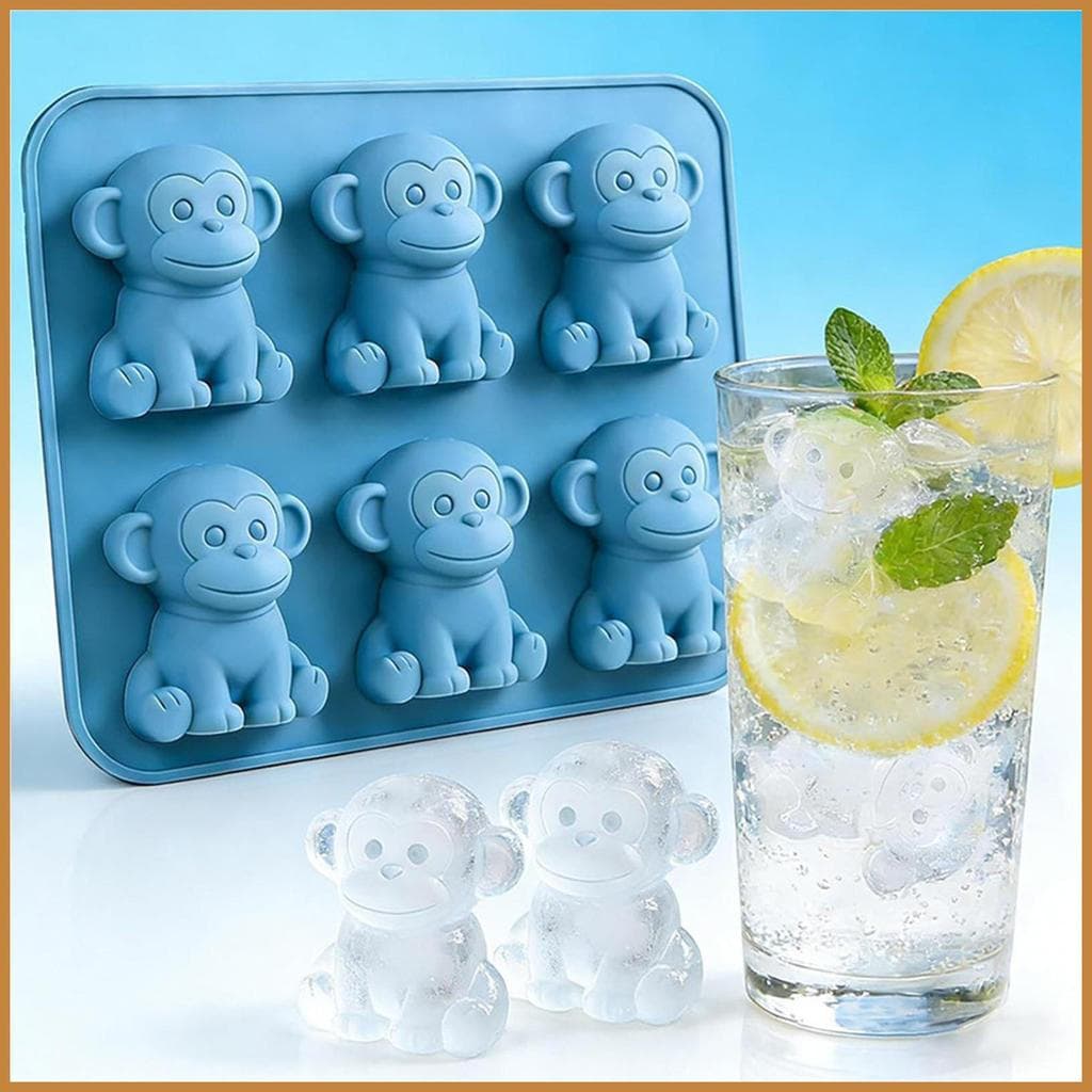 Forma de gelo com 6 cavidades em formato de macaco, molde reutilizável, fácil de remover, adequada para casa, cozinha e