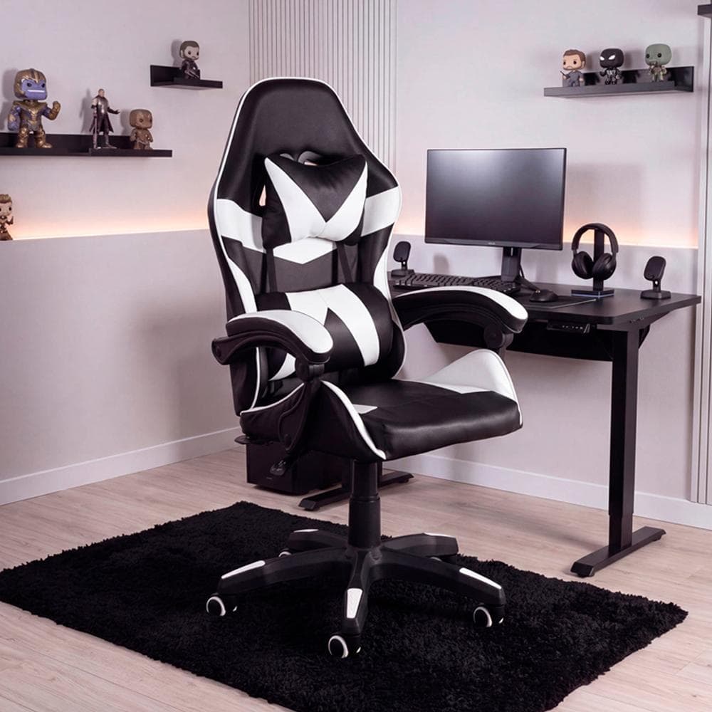 Cadeira Gamer Escritório Reclinável Giratória Assento Couro
