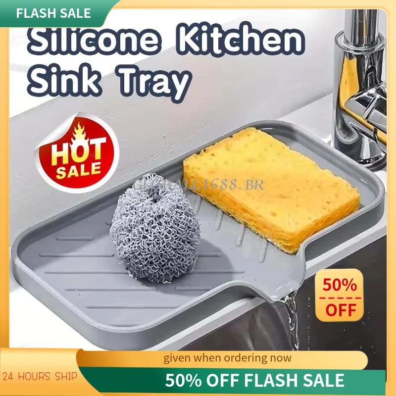 { Estoque Pronto } Tapete De Torneira De Silicone Bandeja De Pia De Cozinha Dispensador De Sabão Esponja Almofada De Dre