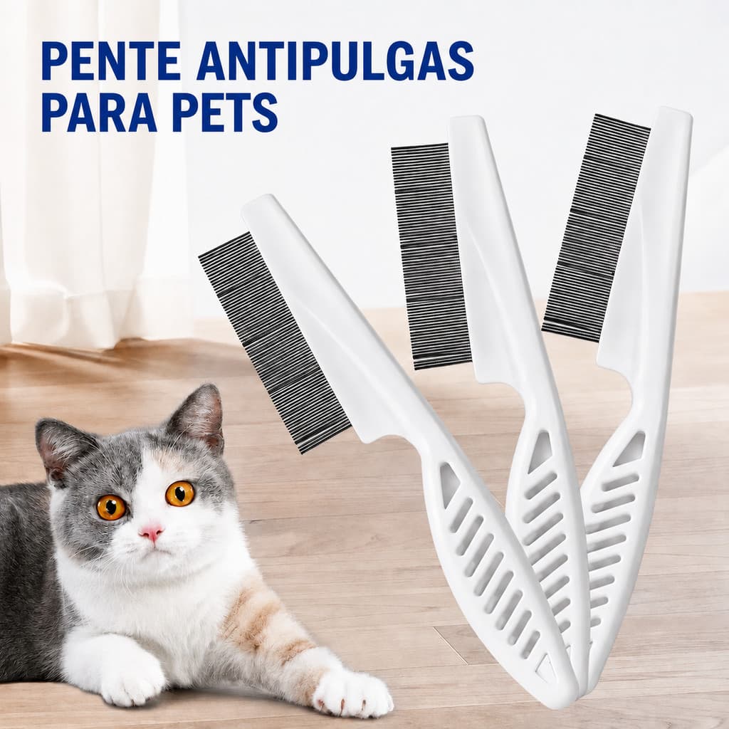 Mini Pente Pet Cachorro Gato Tira Pelos Inox Dentes Finos Higiene Escova Mimo
