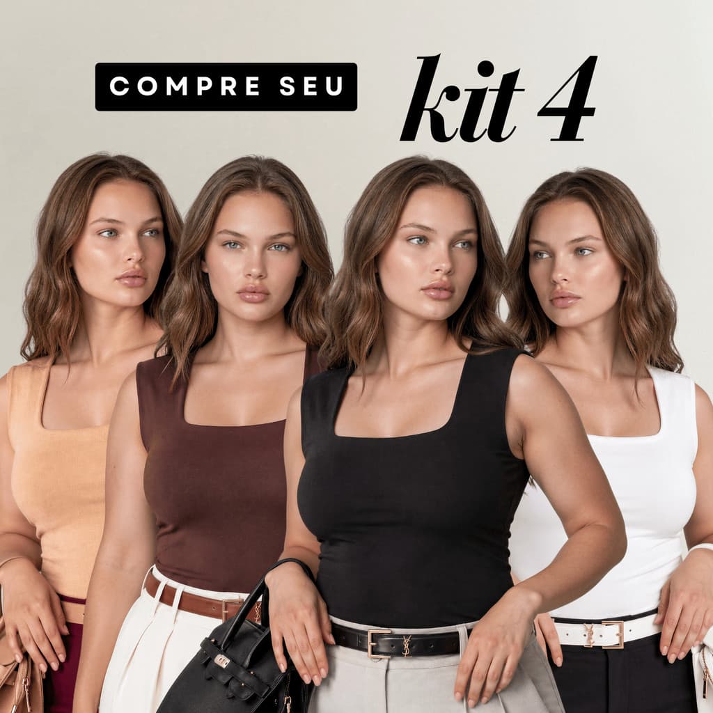 Kit 4 Blusas Regata Feminina Plus Size Gola Quadrada Elegante Básica Casual