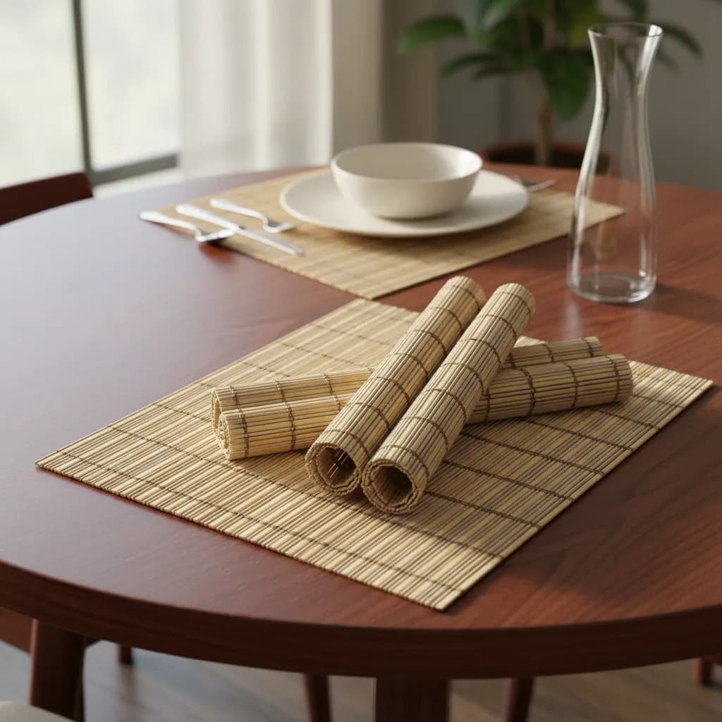 Jogo Americano De Bambu 4 Peças | Kit Sousplat Mesa Posta