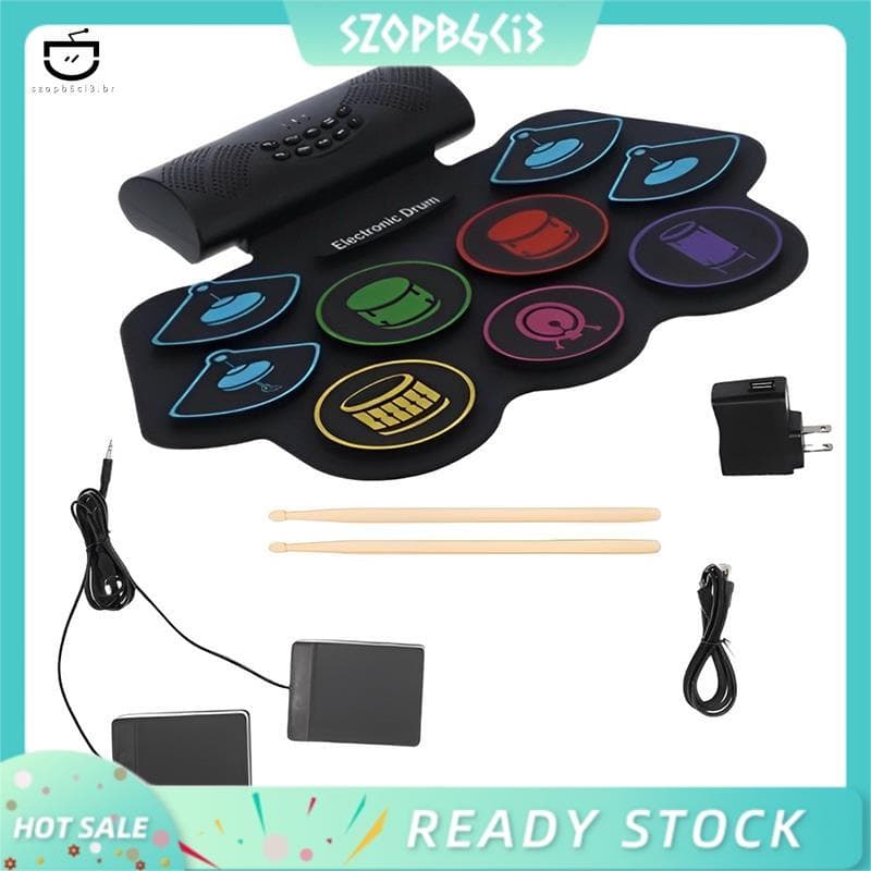 [szopb6ci3 . br] Alto-Falantes Duplos Embutidos Bateria Eletrônica Conjunto De Silicone Tambor De Rolo Manual Plugue Ame
