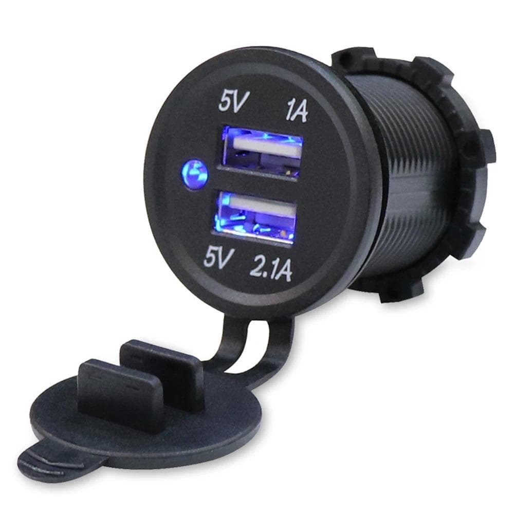 Carregador De Carro Universal 5V 1A/2.1A USB 2 Portas Tomada Duplo À Prova D'água Com Isqueiro LED Azul