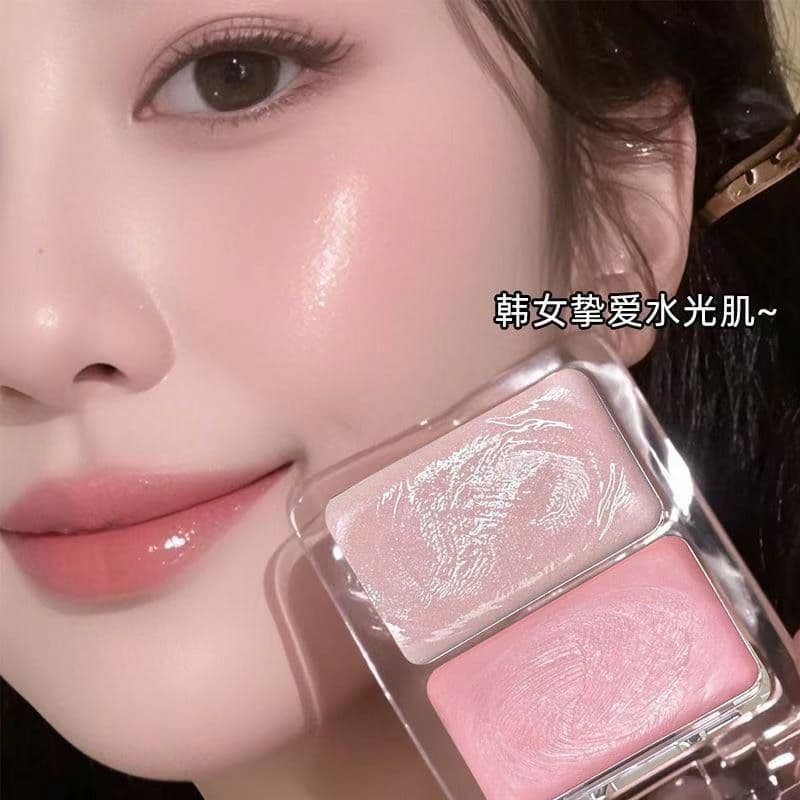 Estilo coreano God Blush Water Gloss Blush Creme de duas cores Alto brilho Multiuso Duplo Blush Expansão de brilho facia