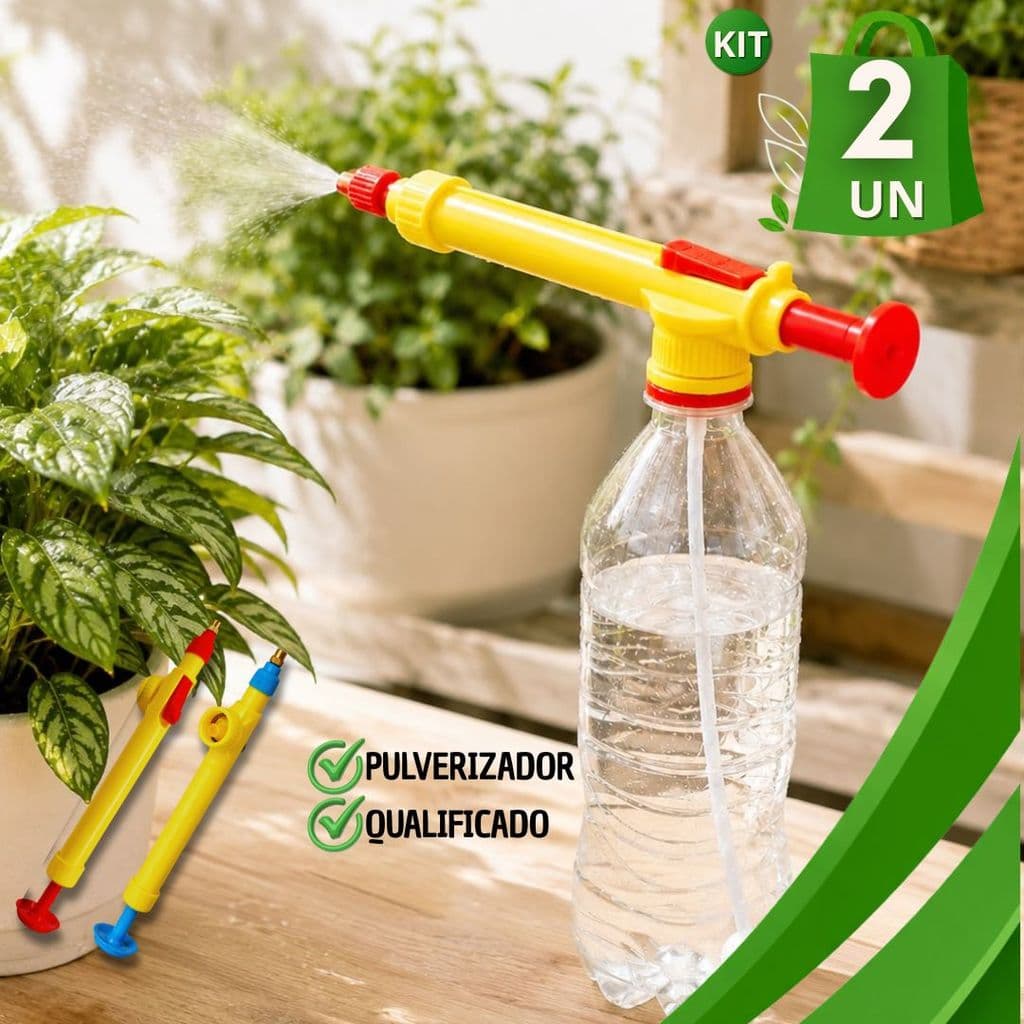 Kit Pulverizador Com 2 und Borrifador Garrafa Pet Manual Pressão Bico Regulável Regador Para Plantas Jardins
