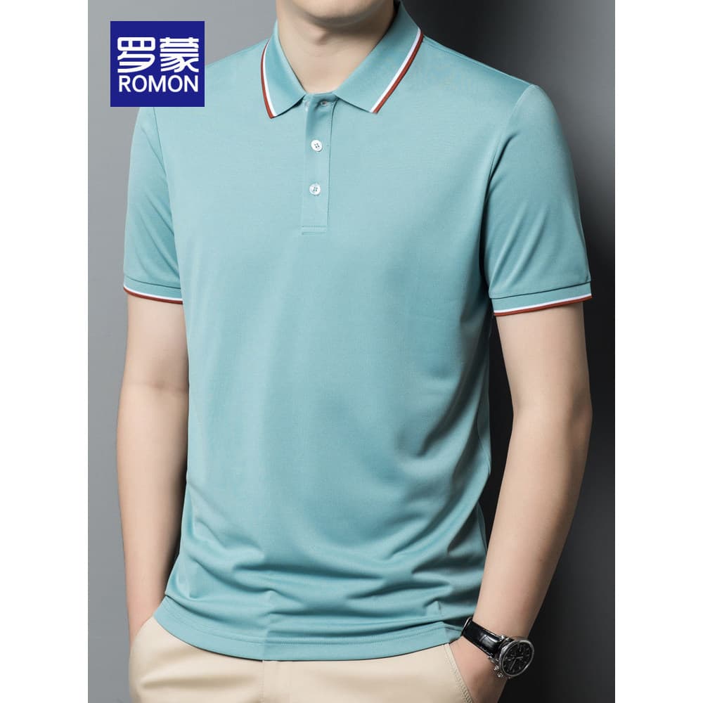 Lomon camisa polo de manga curta de seda gelo masculina verão fino Casual topo verão lapela meia manga camiseta masculin